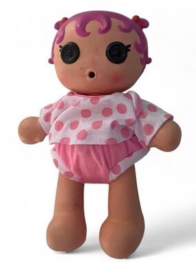 Pink Polka Dot Baby Doll with Button Eyes - Plush Infant Toy